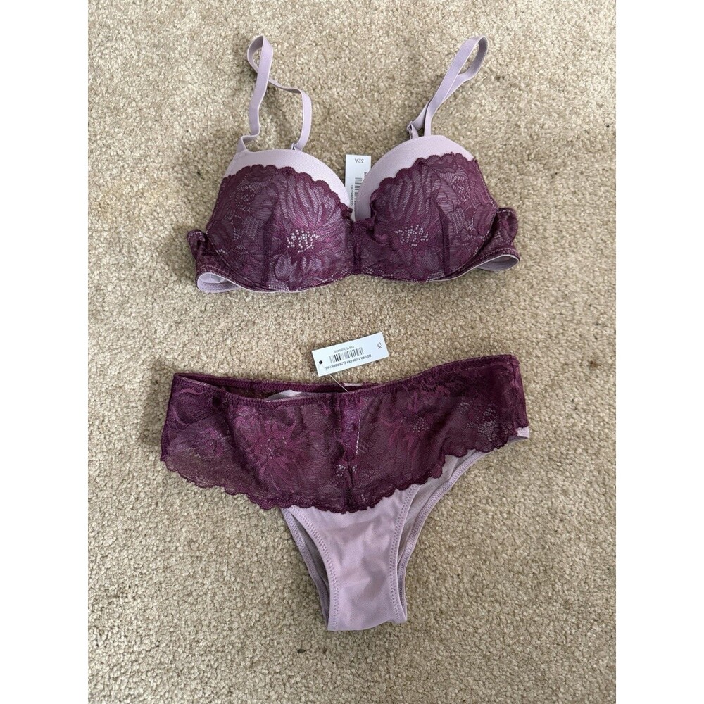 Adore Me Light Purple Bra W/ Matching Bikini Lace/Mesh Panties 32A/XS Panty NWT